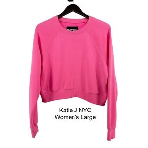 Katie J NYC Hot Pink‎ Cropped Raglan Sweatshirt Pullover Womens Large